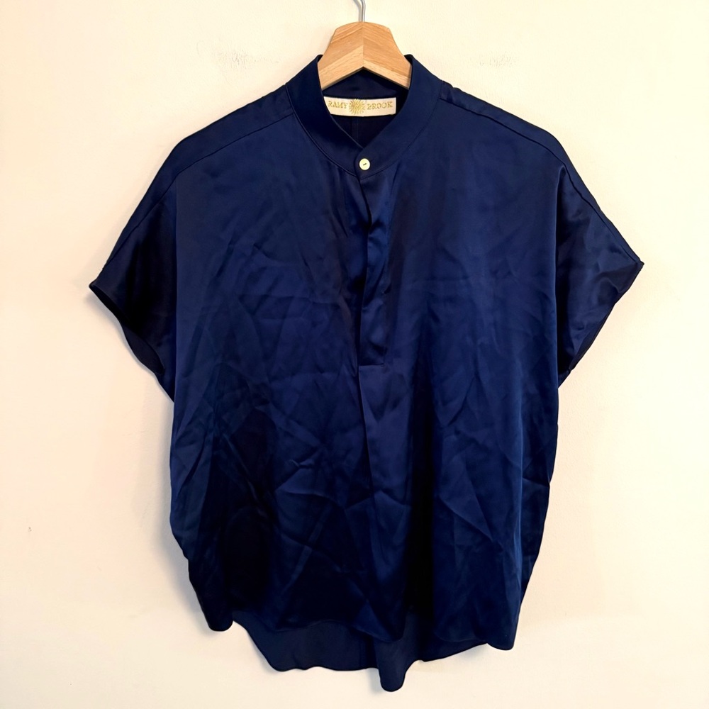 Ramy Brook Navy Blue Silk Blouse Women’s Size XS